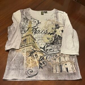 Sportelle Paris 3/4 Sleeve Bling Tee- Size XL